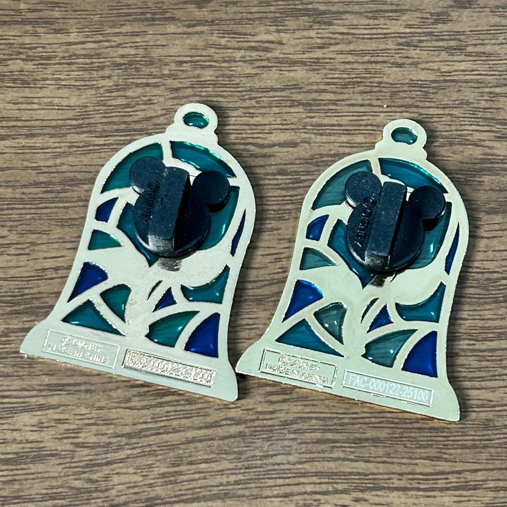 Disney Enchanted Rose Pin Unisex OS Teal Stained Glass Beauty and the Beast Set - Picture 4 of 4